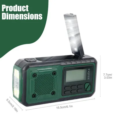 Obrázok produktu pre Núdzové rádio – Prenosné počasie rádio – Napájanie solárnou energiou – AM/FM – Baterka – Powerbanka – Núdzový alarm – Dlhá anténa