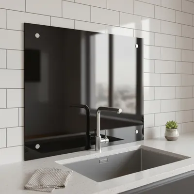 Produktbild von Melko Küchenrückwand Spritzschutz Fliesenspiegel 6mm ESG - Schwarz 80x55CM