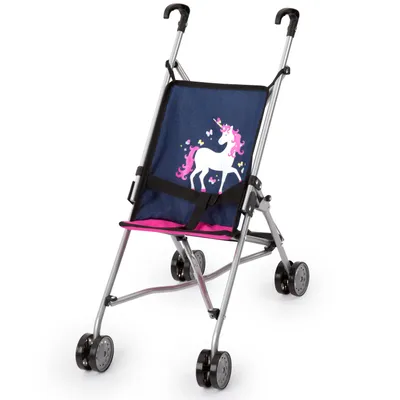 Image de Bayer Design 30154AA Poussette Canne pour poupée, roues doubles, ceinture de sécurité, pliable, bleu, rose