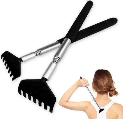 Produktbild von 2 Black Rückenkratzer aus hochwertigem Edelstahl, mit ausziehbarem Stab ausziehbar bis 68cm zum Kratzen am Kopf und Rücken.