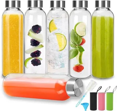 Obrázek produktu pro Skleněné lahve – průhledné sklo – opakovaně použitelné s víčky – těsné – vhodné pro nápoje