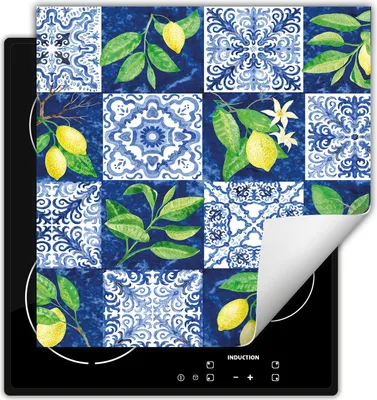 Immagine prodotto di DarHaus Piastra di copertura per stufa 60x52 cm Tappetino antiscivolo Roll-up, blu - Mosaico
