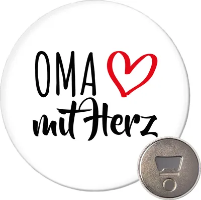 Produktbild von Huuraa Magnet Oma mit Herz 59mm Kühlschrankmagnet rund Flaschenöffner Geschenkidee