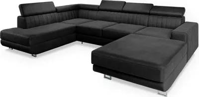 Produktbild von Masseno Ecksofa SIENA L-S mit Schlaffunktion U-Form, Sofa mit Bettkasten, Wohnzimmersofa, Couch, Soffa, Bettsofa, Couchgarnitur- Schwarz, MONOLITH 95