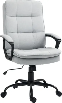Produktbild von Bürostuhl Ergonomischer Schreibtischstuhl mit Armlehne, Höhenverstellbarer Drehstuhl mit Wippfunktion, Leinenoptik, Gepolstert Computerstuhl, Grau