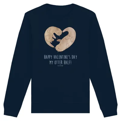 Produktbild von Mr. & Mrs. Panda Baumwoll Pullover Otter Valentine Größe M - French Navy - Geschenk, Sweater, für Frauen, Organic, Sweatshirt, Hochzeitstag, Mitbringsel, Partner, Pulli
