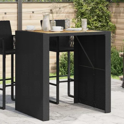 Produktbild von Schwarzer Garten-Bartisch mit Holzplatte aus Polyrattan, 105 x 80 x 110 cm
