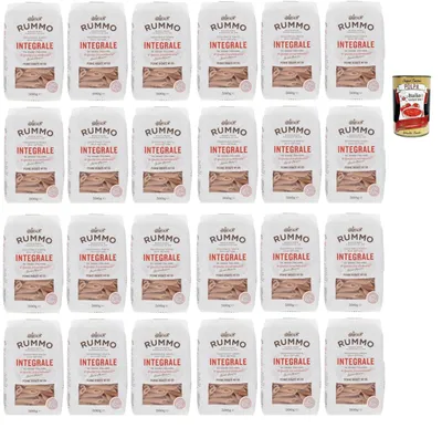 Produktbild von Rummo Pasta Integrale Penne Rigate N°66,Vollkornnudeln Nudeln Vollkorn Italienische Pasta 24x 500g + Italian Gourmet polpa 400g