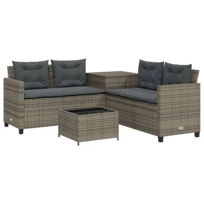 Produktbild von Gartensofa in L-Form mit Tisch und Kissen Grau Poly Rattan