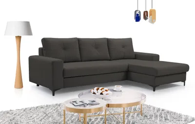 Produktbild von DomoHome AVRA Ecksofa mit Schlaffunktion Bettkasten Schlafsofa mit Stauraum Modernes Design Bequeme Sitzhöhe 41 cm Ideal für Wohnzimmer Rechte Seite 251x165x85 cm GRAPHITE
