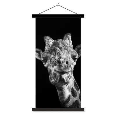Produktbild von MuchoWow® Textilposter Giraffe - Tier - Schwarz - Weiß 90x180 cm mit schwarzem Rahmen - Dekoration Wohnzimmer