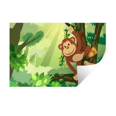 Produktbild von MuchoWow® Wandtattoo Wandsticker Wandaufkleber Affe - Dschungel - Jungen - Mädchen - Blumen - Kinder 120x80 cm Selbstklebend und Repositionierbar - Selbstklebend - Fototapeten