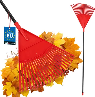 Produktbild von KOTARBAU® Laubrechen Kunststoff 48 cm mit Aluminiumstiel 1,5 m Extra Click Heurechen Laubharke Rechen für Herbstlaub & Heckenschnitt Gartenrechen Kunststoff Rot & Schwarz