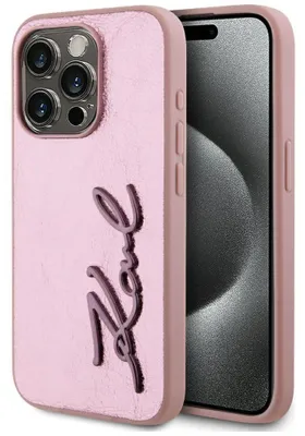 Immagine prodotto di Karl Lagerfeld - Caso di firma in metallo rugoso per Iphone 15 Pro Różowy