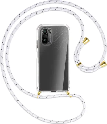 Produktbild von Handykette Backcover-Schutzhülle mit Band (Metall goldfarben) für Xiaomi Mi11i / Poco F3 (Pro), Redmi K40 - weiß/grau