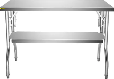Produktbild von VEVOR Kommerzieller Arbeitstisch, 1220 x 762 mm, Kommerzieller Vorbereitungstisch, Doppelregal-Klapptisch aus Edelstahl, mit 350 kg Traglast