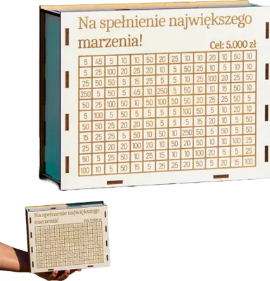 Zdjęcie produktu dla Skarbonka drewniana biała, wykreślanka personalizowana z twoim grawerem, skarbonka wykreślanka, oszczędzanie