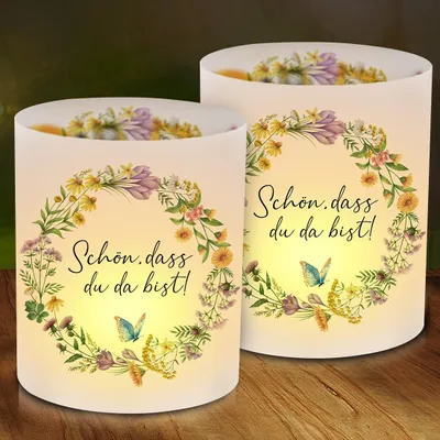 12 Windlichter Tischdeko „Schön, dass du da bist“