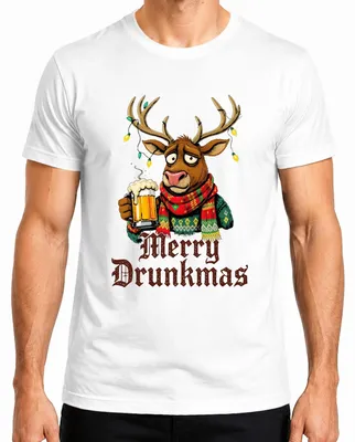 Obrázok produktu pre Veselé Drunkmas Reindeer Beer Christmas Vtipný darček Škaredé pánske tričko, biele, 3XL