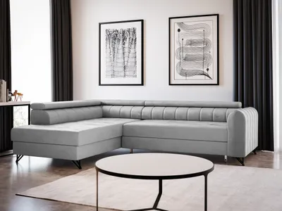 Produktbild von Ecksofa Alice mit Schlaffunktion und Bettkasten, Wohnlandschaft mit einstellbare Kopfstützen, Couch, Sofa, Bettsofa, Schlafsofa (Grau (Paros 05), Ecksofa Links)