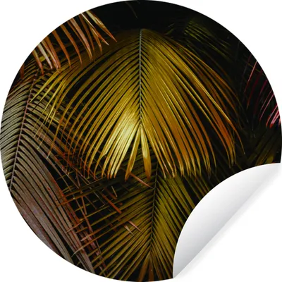 Produktbild von MuchoWow® Runde Wandtattoo - Wandsticker Tapete Aufkleber Dschungel - Palme - Gold Ø 80 cm Selbstklebend und Repositionierbar - Wandaufkleber - Kreis - Mauerkreis - Wand Bilder - Wandsticker - Wohnzimmer Dekoration - Dekoration für die Wände - Aluminium - Babyzimmer