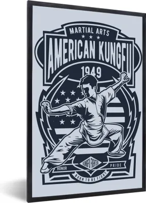 Produktbild von MuchoWow® MuchoWow® Gerahmtes Poster Kungfu - Sport - Retro - Zeichnung 60x90 cm - Poster mit zchwarzem Bilderrahmen - Kunst