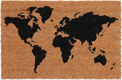 Zdjęcie produktu dla Wycieraczka Relaxdays z włókna kokosowego, mapa świata, 60 x 40 cm, antypoślizgowa, odporna na warunki atmosferyczne, z wycieraczką do butów wewnątrz i na zewnątrz, wycieraczka przydrzwiowa, czarna