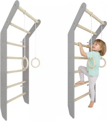 Produktbild von Sprossenwand Toddler Grau | Kinderzimmer Holz Kinder Klettergerüste Spielplatz indoor Turnringe Kletterwand