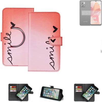 Produktbild von K-S-Trade Schutzhülle Handyhülle kompatibel mit Doogee N50 Pro Hülle cover bookstyle Etui ''smile'' rot Standfunktion Kameraschutz (1Stk)