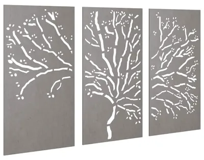 Obrázok produktu pre vidaXL 3-dielna záhradná dekorácia na stenu 105x55 cm Corten oceľový strom