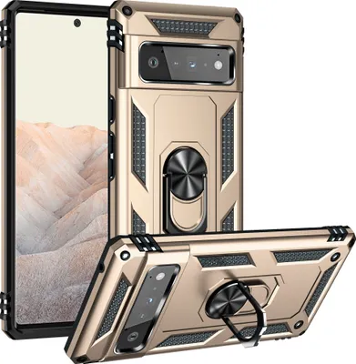 Immagine prodotto di Custodia per Google Pixel 6 Pro a doppio strato robusta, protezione militare con supporto ad anello e supporto Oro