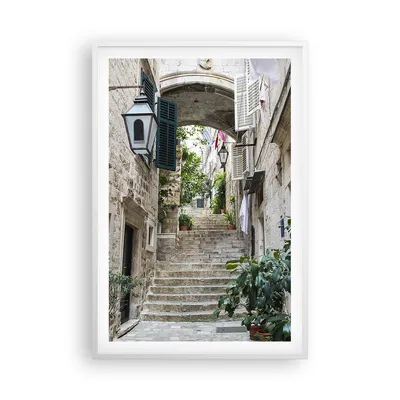 Produktbild von Gerahmtes Poster - Weißer Rahmen - Kroatien Treppe Dubrovnik - 61x91,5 cm - Wand Bild - Wanddeko - Wandbilder - Kunstposter - Wandposter - Bilderrahmen - Bilder - Kunstdruck - P2WPA61x91-5150