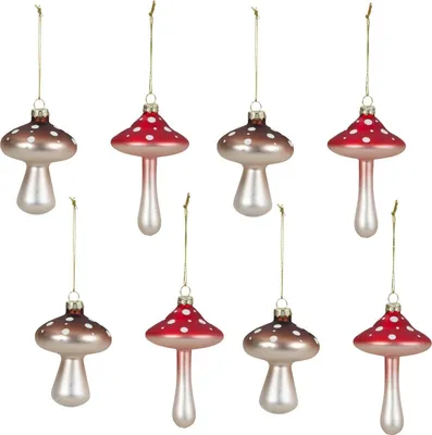 Produktbild von 6 Stück Pilze 9cm/11cm Glas Weihnachtshänger Geschenkanhänger Christbaumschmuck
