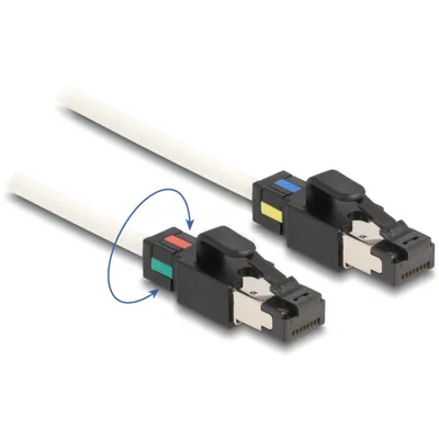 Produktbild von DeLOCK Netzwerkkabel RJ45 Stecker zu Stecker Cat.6A S/FTP mit drehbarer Farbmarkierung 3 m weiß, 3 m, Cat6a, S/FTP (S-STP), RJ-45, RJ-45, Weiß