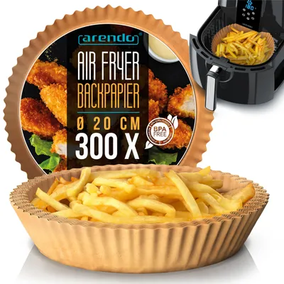 Image de Papier de cuisson Arendo pour friteuse à air chaud, rond, 4,7 - 7,5 L, Ø 20 x 4,5 cm, antiadhésif, non blanchi, pour Ninja Airfryer AF300EU et AF400EU, 300 feuilles