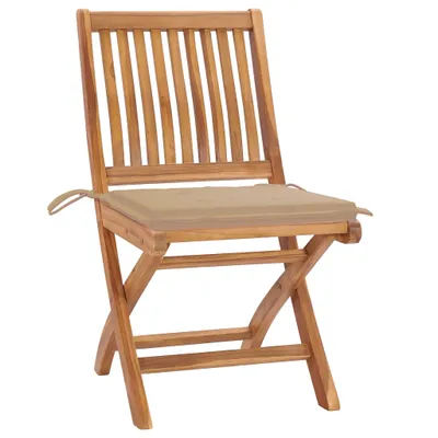 Image de vidaXL Chaises de jardin 2 pcs. avec coussin beige teck massif