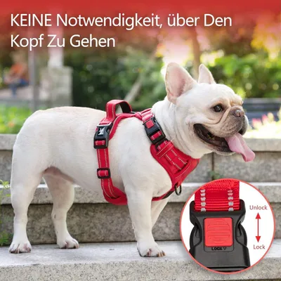 Produktbild von Hundegeschirr ohne Zug, reflektierend, für mittelgroße Hunde, weich gepolstert, mit Steuergriff, Rot, Größe M