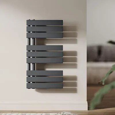 Imagen del producto de Radiador toallero de 762 x 400 mm, color antracita. Secador de toallas de panel. Radiador toallero para baño, conexión lateral, 570W