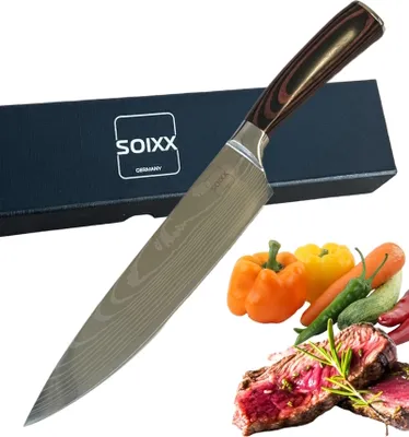 Produktbild von SOIXX Chefmesser Kochmesser, Edelstahl, sehr scharfe Klinge, Holzgriff, Geschenkbox