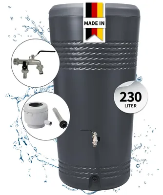 Produktbild von 4rain MILO 2in1 Regentonne Komplett-Set 230 Liter graphite grey inkl. Chrom-Doppelauslaufhahn und Fallrohranschluss
