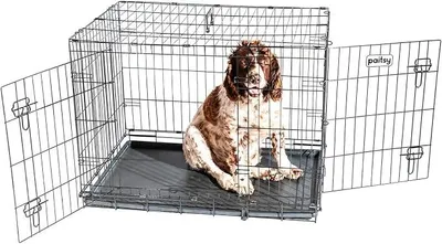 Imagen del producto de Caja de transporte para perros plegable FortressooL, jaula para perros de tamaño mediano, 90x60x67 cm, con 2 puertas, bandeja extraíble, para uso en interiores