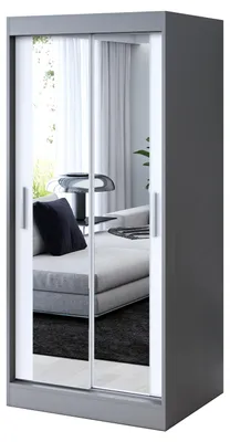 Zdjęcie produktu dla Szafa przesuwna Antracyt Mat / Biały Matt - 90x200cm - Szafa przesuwna KARL - z 2 lustrami- do sypialni i garderoby