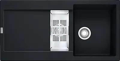 Produktbild von Franke Spüle MARIS MRG 651 BLACK MATT mit Druckknopfventil und Abtropfbecken / Ausschnittmaß 950 x 480 mm
