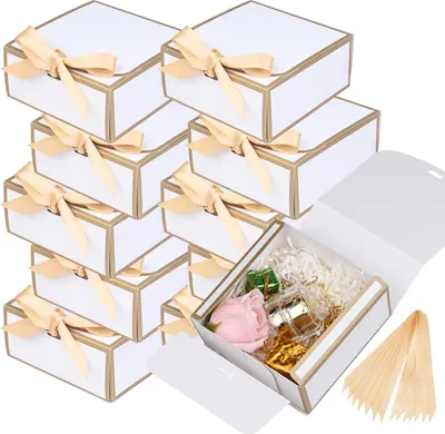 Produktbild von 12er-Pack kleine Geschenkboxen mit Deckel, 11,4 x 11,4 x 5,1 cm, mit Schleifen, wei?, ideal fš¹r Geschenke, Geburtstage, Valentinstag, Muttertag und Feiertage.