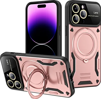 Produktbild von Rüstung Handyhülle für iPhone 14 Pro Max Dual-Layer Magnetisches Ringhalter Ständer Magsafe Hülle Roségold