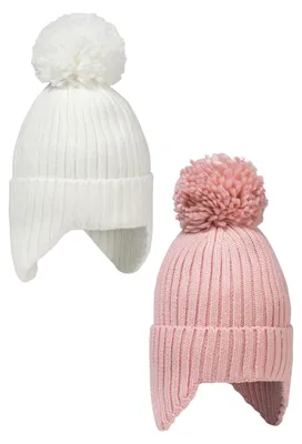 Produktbild von Minoti - Mütze-Set für Mädchen, gerippt (2er-Pack) MN133 (80) (Weiß/Pink)