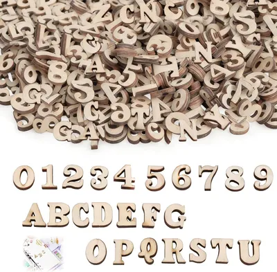 Imagen del producto de Juego de letras y números de madera, 400 piezas, 15 mm, para proyectos de bricolaje