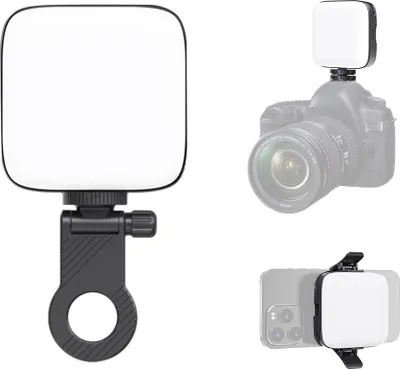 Produktbild von 4,5-W-Taschen-Fotolampe, zweifarbiges LED-Licht, tragbares Vlog-Licht, Farbtemperatur 3000šC9900 K, dimmbar, mit 2000-mAh-Akku, 64 LED-Perlen mit Clip-Adapter, Blitzschuh-Montageadapter und rueckseitige Clips fuer Live-uebertragung/Fotografie/Selfie/Konferenz