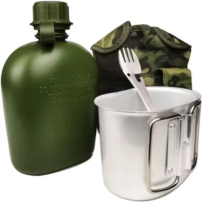 Productafbeelding van Waterfles, aluminium waterkan 1 l, voor outdoor, met tas