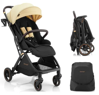 Image de Poussette de voyage pliable avec pare-soleil, dossier réglable, protection UV, pliable d'une seule main, couleur beige